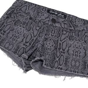 Celebrity Pink Gray Snake Print Denim Cut Off Shorts Size 1